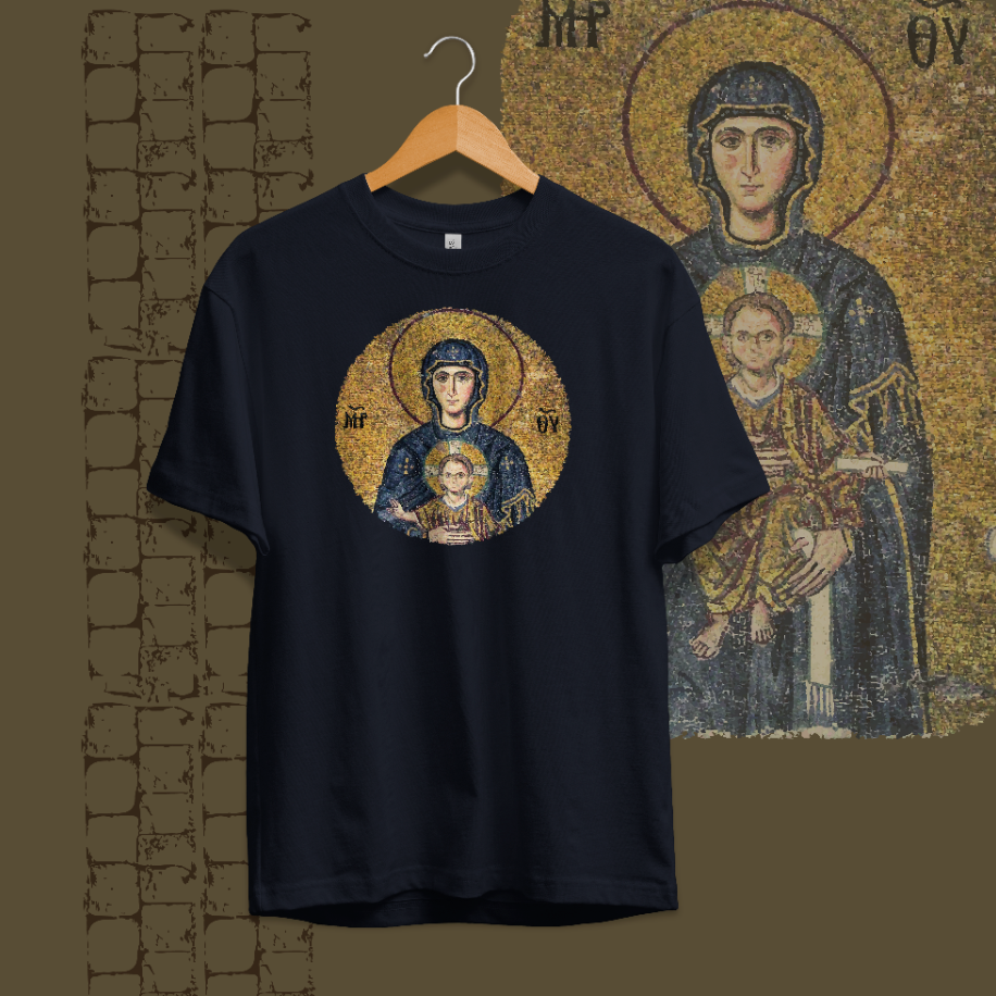 Ayasofya Çocuk İsa ve Meryem Moziği Baskılı Basic T-Shirt