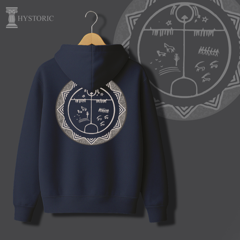 Şaman Davulu Sırt Baskılı Kapüşonlu Sweatshirt