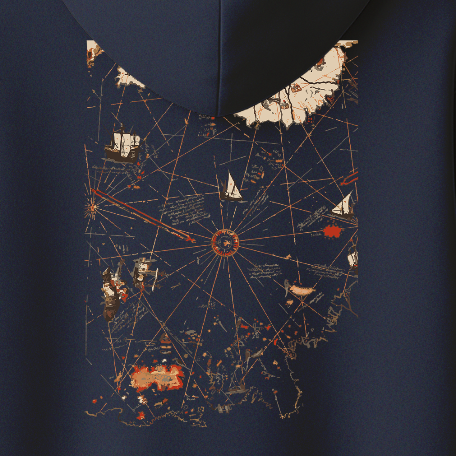 Pîri Reis Haritası Sırt Baskılı Hoodie - Görsel 13