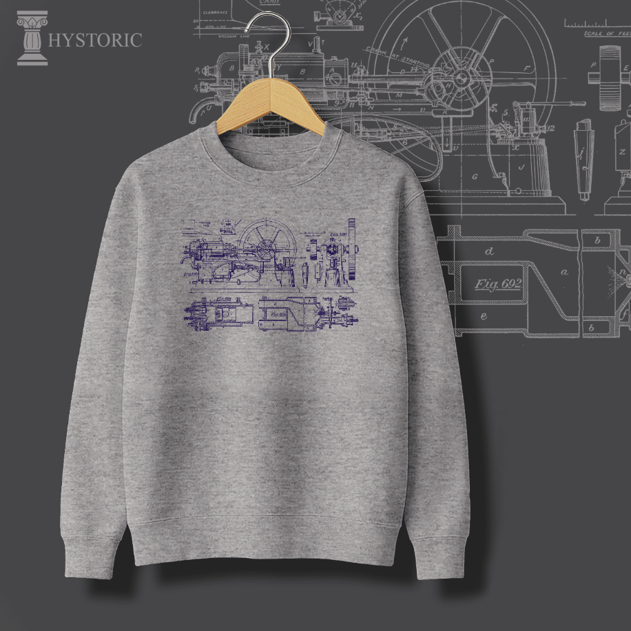 Buharlı Motor Baskılı Sweatshirt