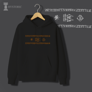 Çivi Yazısı Baskılı Hoodie