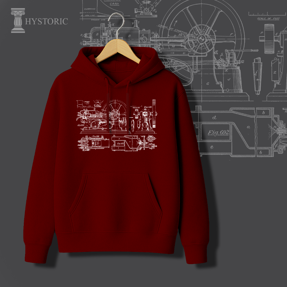 Buharlı Motor Baskılı Hoodie