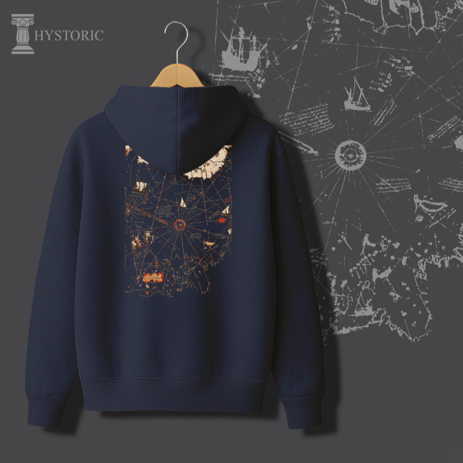 Pîri Reis Haritası Sırt Baskılı Hoodie - Görsel 11