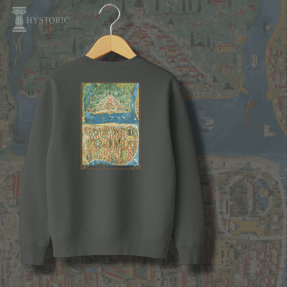 Matrakçı Nasuh İstanbul Haritası Minyatürü Sırt Baskılı Sweatshirt