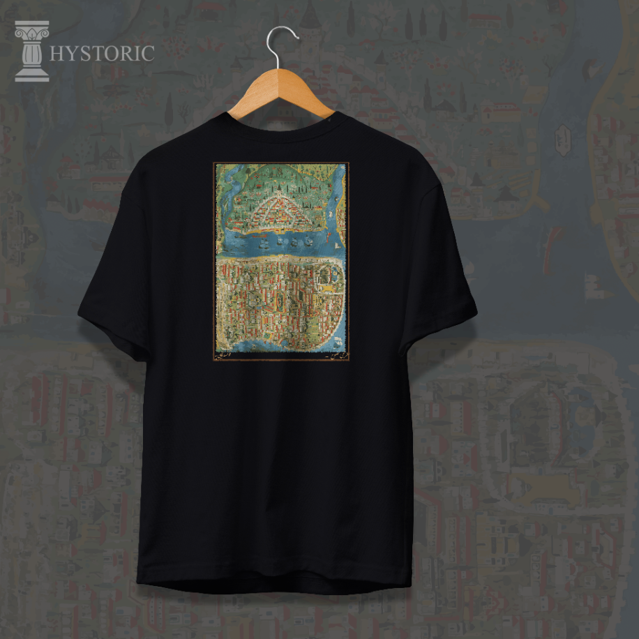 Matrakçı Nasuh İstanbul Haritası Minyatürü Sırt Baskılı Oversize T-Shirt